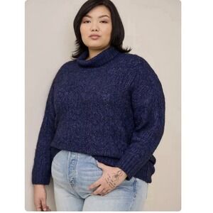 Torrid Blue Vegan Cashmere‎ Cable Knit Pullover Turtle Neck Sweater Size 2X